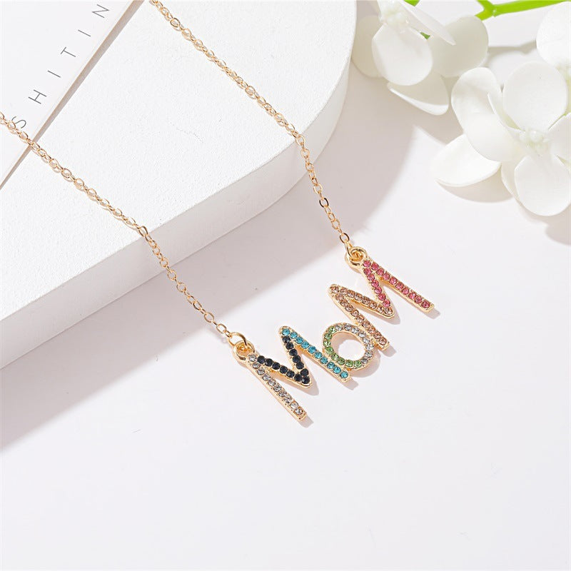 Diamond Mom Letter Necklace Personality