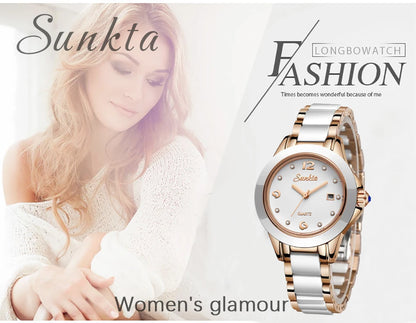 SUNKTA Fashion Women Watches Rose Gold Ladies Bracelet Watches Reloj Mujer 2023 New Creative Waterproof Quartz Watches For Women