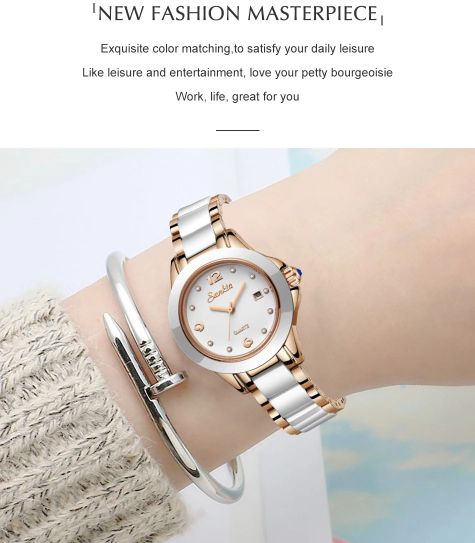 SUNKTA Fashion Women Watches Rose Gold Ladies Bracelet Watches Reloj Mujer 2023 New Creative Waterproof Quartz Watches For Women