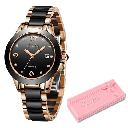 SUNKTA Fashion Women Watches Rose Gold Ladies Bracelet Watches Reloj Mujer 2023 New Creative Waterproof Quartz Watches For Women