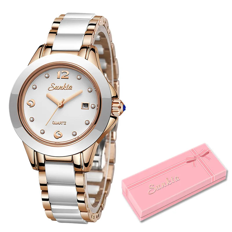 SUNKTA Fashion Women Watches Rose Gold Ladies Bracelet Watches Reloj Mujer 2023 New Creative Waterproof Quartz Watches For Women