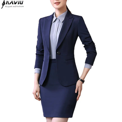 Naviu Spring New Business Wear Women Suit Temperament Slim Long Sleeve Blazer With Skirt Office Ladies Uniforms