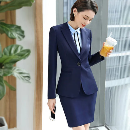 Naviu Spring New Business Wear Women Suit Temperament Slim Long Sleeve Blazer With Skirt Office Ladies Uniforms