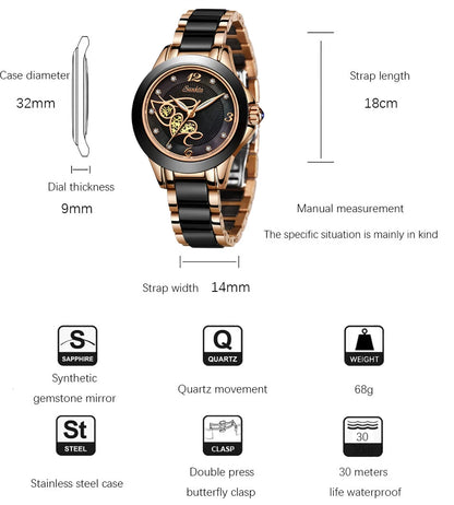 LIGE Brand SUNKTA Luxury Ladies Watch Black Ceramic Diamond Waterproof Quartz Watch for Women Wristwatch Clock Relogios Feminino