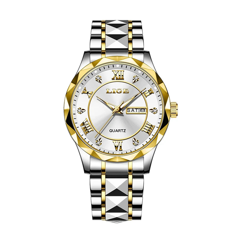 LIGE New Gold Watch Women Watches Ladies Creative Steel Women's Bracelet Watches Female Waterproof Clock Relogio Feminino+BOX