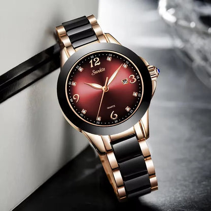 SUNKTA Top Brand Luxury Woman Watch Fashion Diamond Casual Ceramic Strap Bracelet Analog Women's Wristwatches Clocks Reloj Mujer