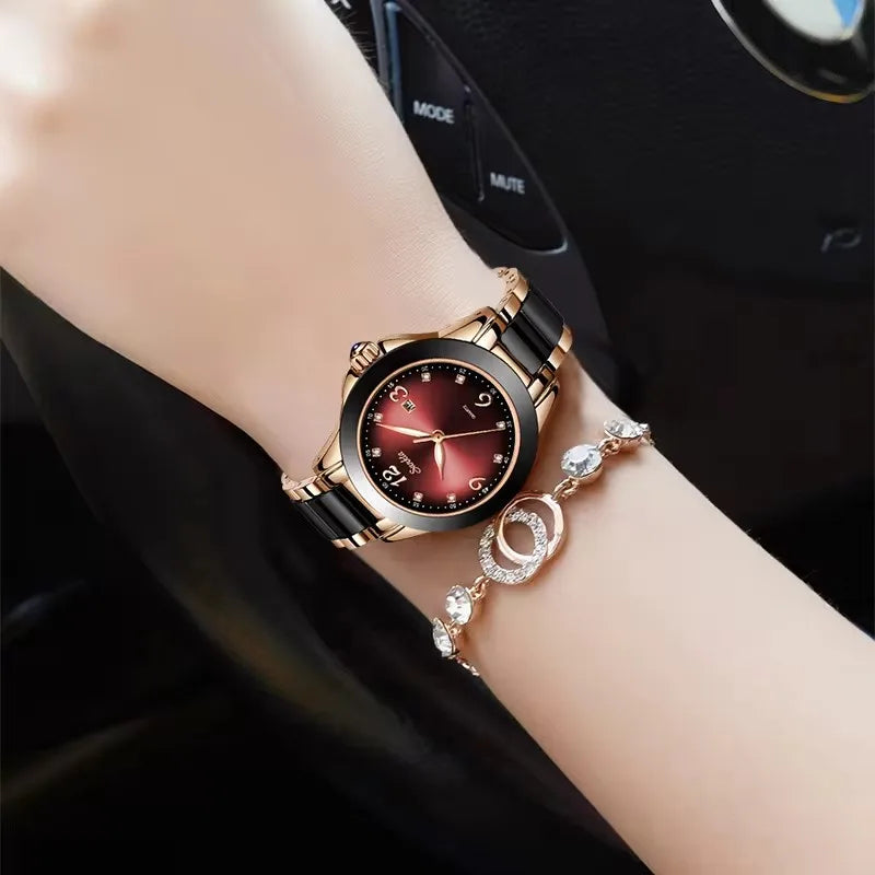 SUNKTA Top Brand Luxury Woman Watch Fashion Diamond Casual Ceramic Strap Bracelet Analog Women's Wristwatches Clocks Reloj Mujer