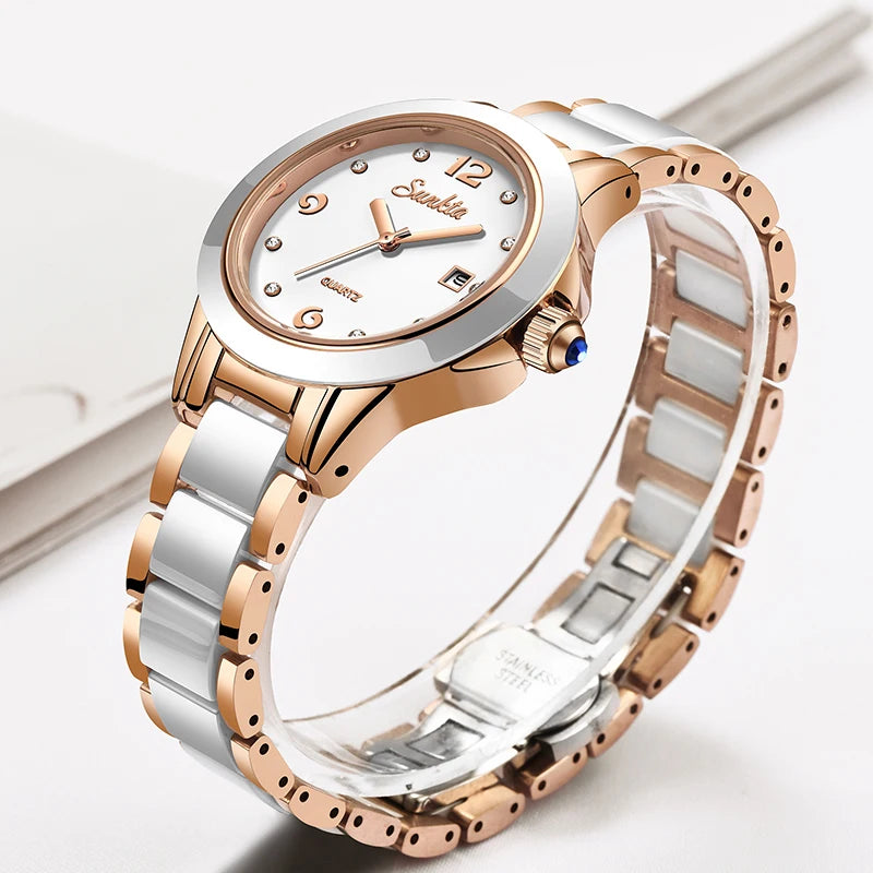 SUNKTA Fashion Women Watches Rose Gold Ladies Bracelet Watches Reloj Mujer 2023 New Creative Waterproof Quartz Watches For Women