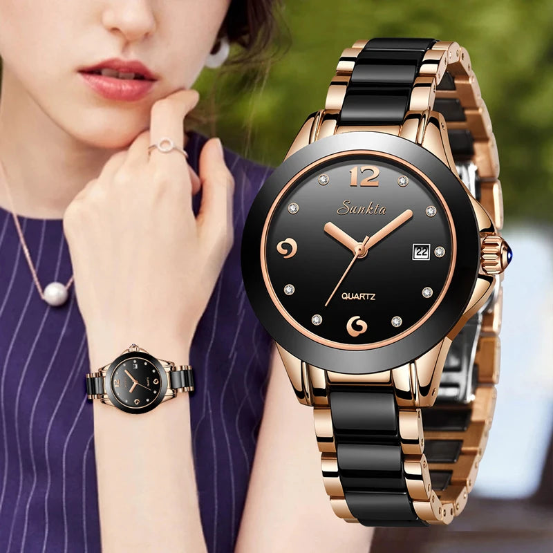 LIGE Woman Watch Fashion Brand Ladies Ceramic Bracelet Wrist Watch Women Dress Watches Waterproof Date Clock Gift Montre Femmes