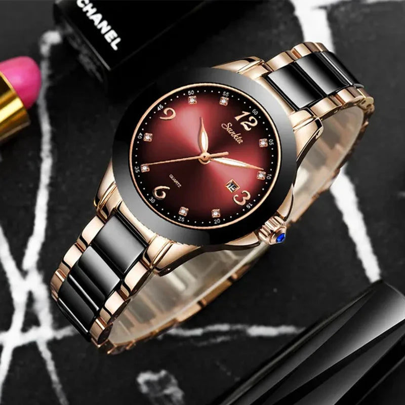 SUNKTA Top Brand Luxury Woman Watch Fashion Diamond Casual Ceramic Strap Bracelet Analog Women's Wristwatches Clocks Reloj Mujer