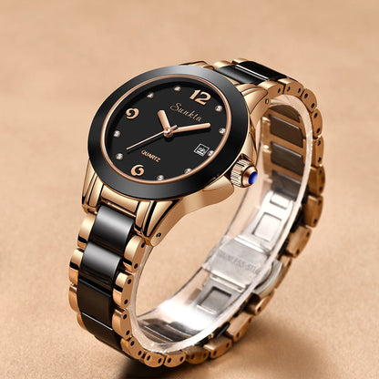 SUNKTA Fashion Women Watches Rose Gold Ladies Bracelet Watches Reloj Mujer 2023 New Creative Waterproof Quartz Watches For Women