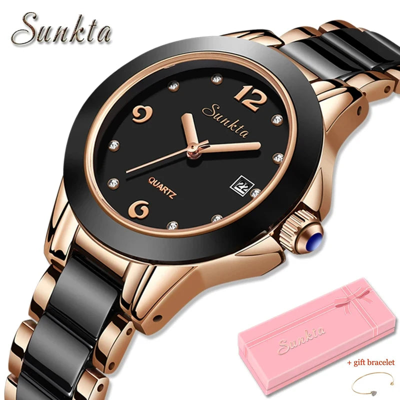 LIGE Woman Watch Fashion Brand Ladies Ceramic Bracelet Wrist Watch Women Dress Watches Waterproof Date Clock Gift Montre Femmes