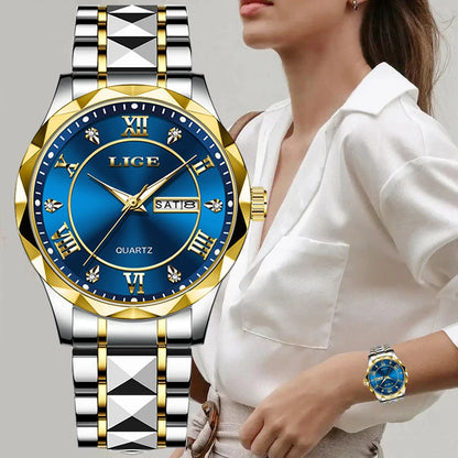 LIGE New Gold Watch Women Watches Ladies Creative Steel Women's Bracelet Watches Female Waterproof Clock Relogio Feminino+BOX