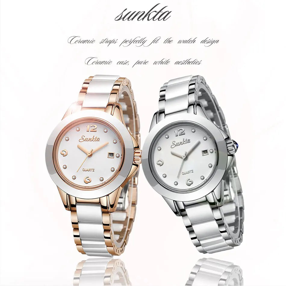 SUNKTA Fashion Women Watches Rose Gold Ladies Bracelet Watches Reloj Mujer 2023 New Creative Waterproof Quartz Watches For Women